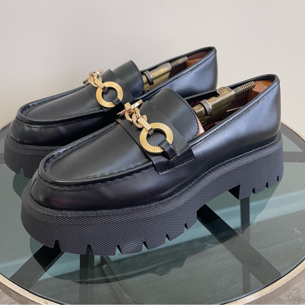 Zara Chain Trim Lug Sole Loafers